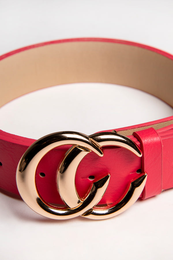 Pink CC Gold Buckle PU Belt