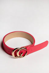 Pink CC Gold Buckle PU Belt