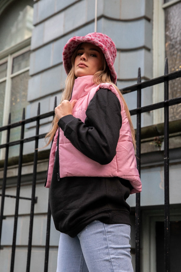 Pink Cropped Puffer Gilet