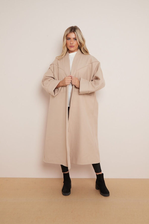 Camel Premium Boyfriend Wool Soft Look Oversized Coat-Copy