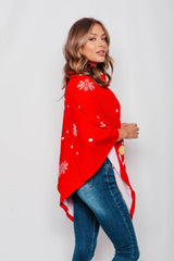 Red Pom Pom Merry Cape Christmas Poncho
