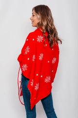 Red Pom Pom Merry Cape Christmas Poncho