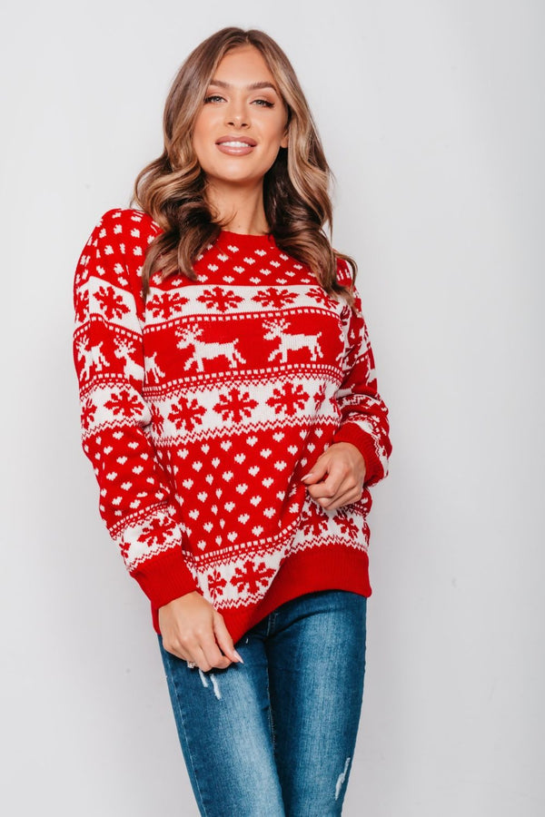 Plus Size Red Snowflake Knitted Christmas Jumper