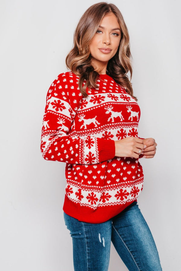 Plus Size Red Snowflake Knitted Christmas Jumper