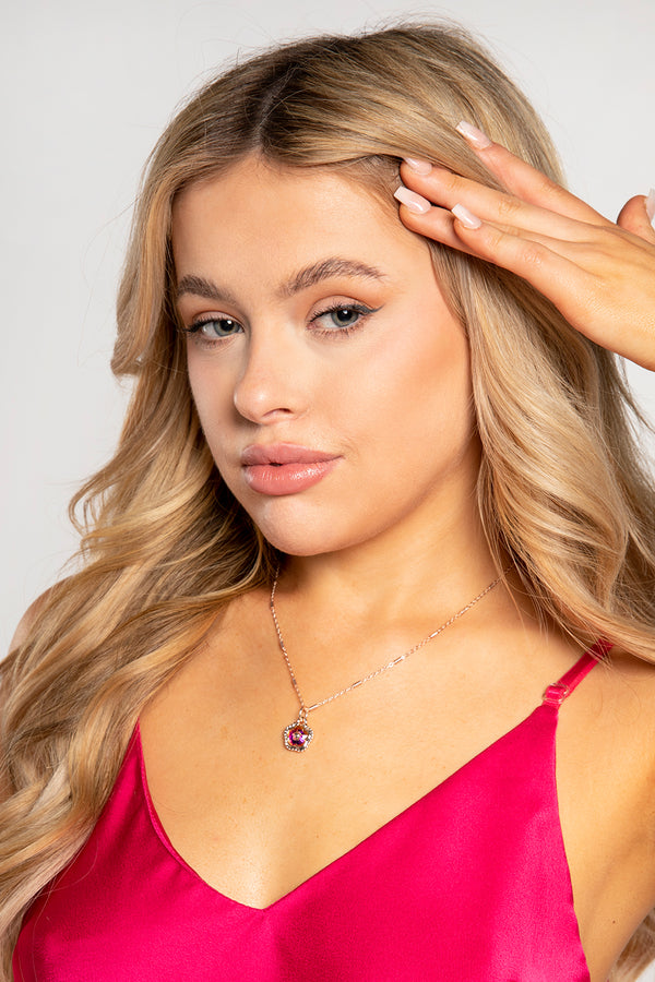 Rose Gold Necklace With Multicoloured Flower Gem