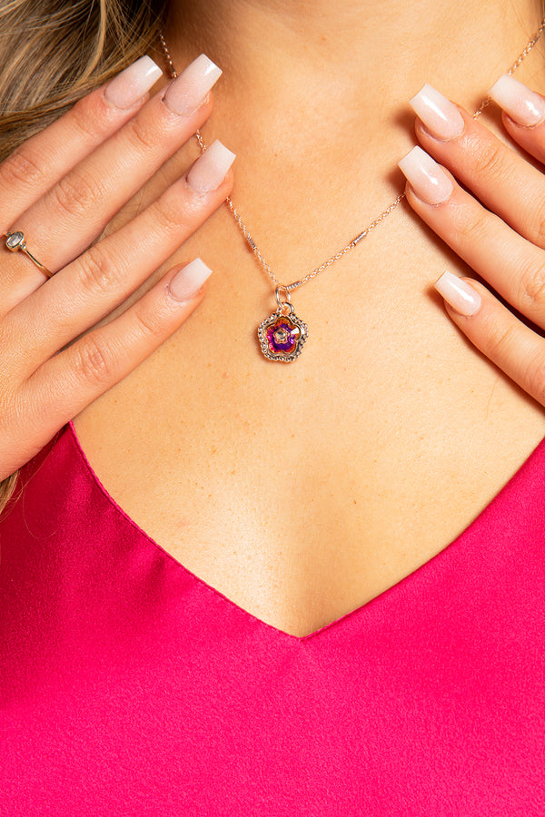 Rose Gold Necklace With Multicoloured Flower Gem