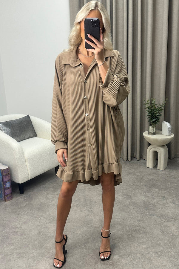 Stone Plisse Oversized Button Up Dress