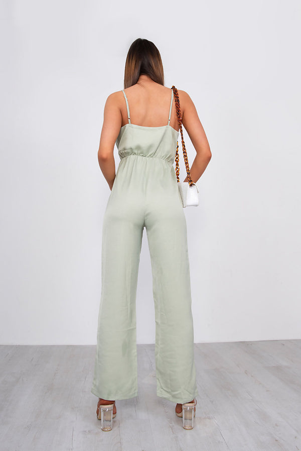 Sage Plunge Strappy Wide Leg Jumpsuit