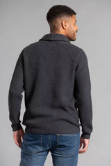 Charcoal Mens Shawl Neck Button Up Half Stitch Cardigan-Copy-Copy