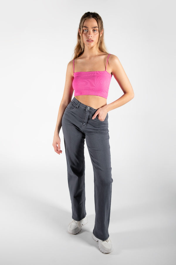 Grey Washed Wide Leg Jeans