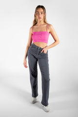 Grey Washed Wide Leg Jeans