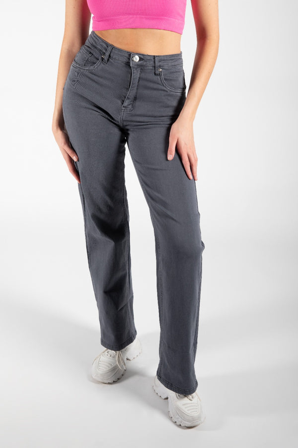 Grey Washed Wide Leg Jeans