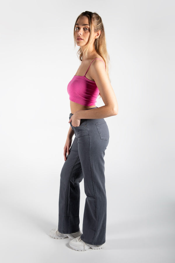 Grey Washed Wide Leg Jeans