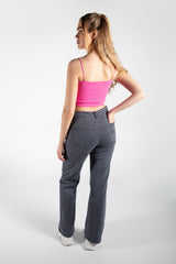 Grey Washed Wide Leg Jeans