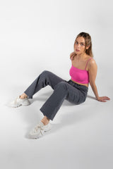 Grey Washed Wide Leg Jeans