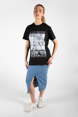 Black Oversized Paris Graphic Print T-Shirt
