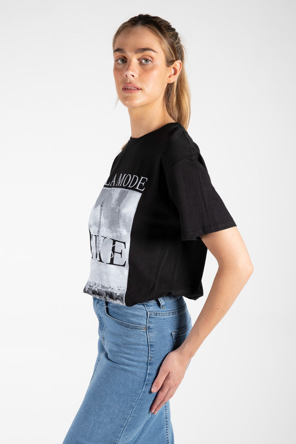 Black Oversized Paris Graphic Print T-Shirt