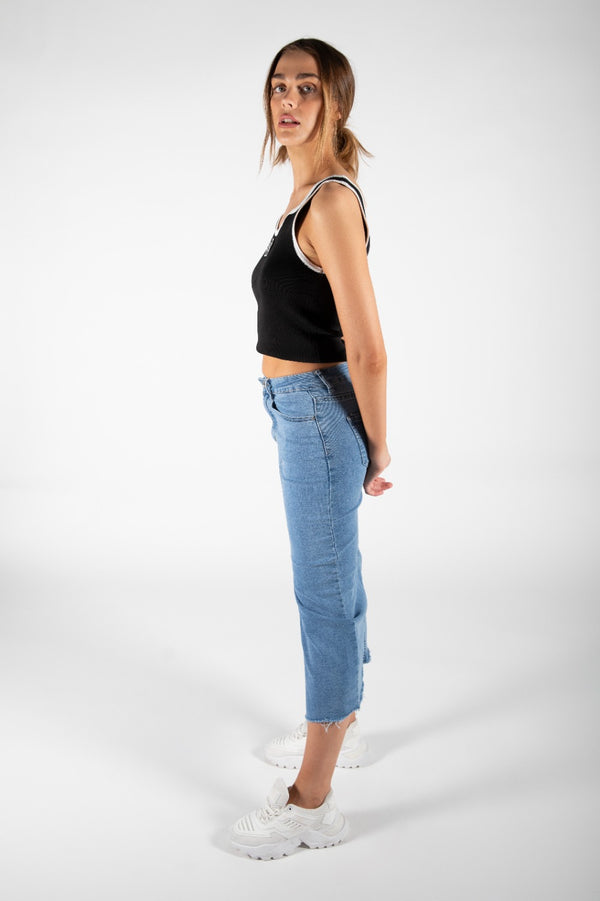 Blue Denim Midi Split Front Denim Skirt