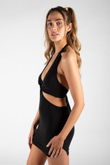 Black Cut Out Ring Detail Halter Neck Mini Dress 