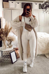 Stone Oversized Balloon Sleeve Knitted Cardigan