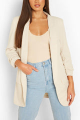 Beige Pink Ruched Sleeve Blazer 