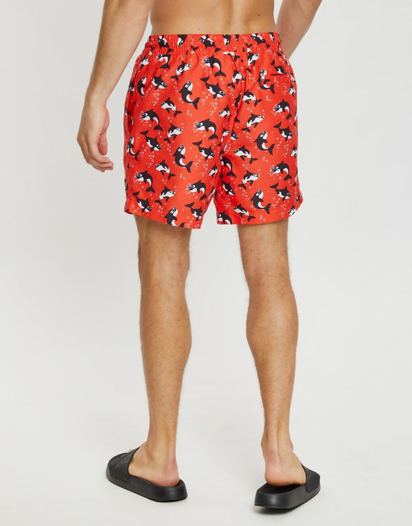 Mens Red Glow Killer Whale Swim Short
