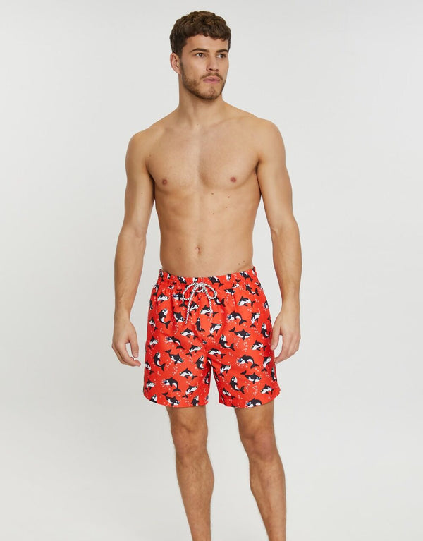 Mens Red Glow Killer Whale Swim Short