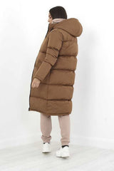 Toffee Longline Hooded Puffer Coat 