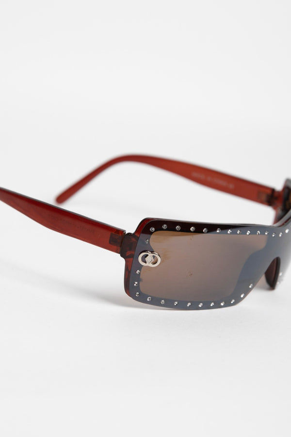 Brown Rhinestone Square Frame Sunglasses 