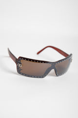 Brown Rhinestone Square Frame Sunglasses 