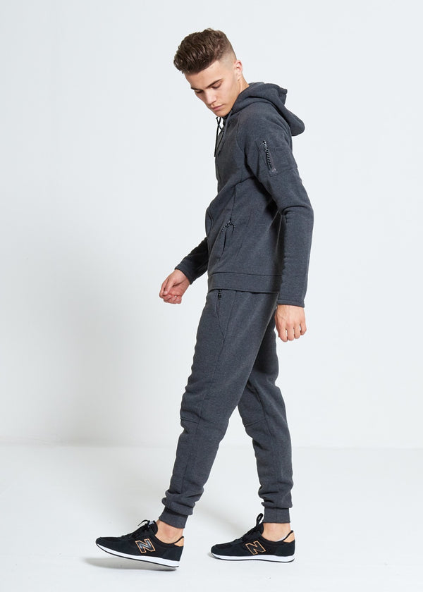 Mens Charcoal Zip Through Hooded Tracksuit