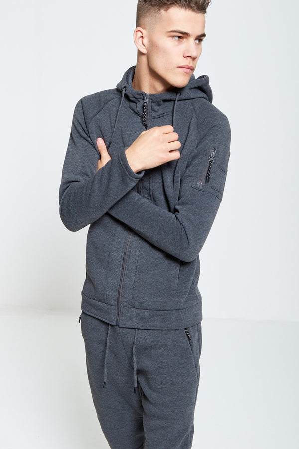 Mens Charcoal Zip Through Hooded Tracksuit