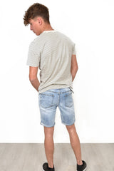 Mens Pale Blue Ripped Denim Shorts
