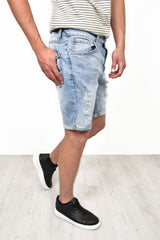 Mens Pale Blue Ripped Denim Shorts