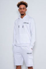 Men Printed White Hoodie And Short Tracksuit