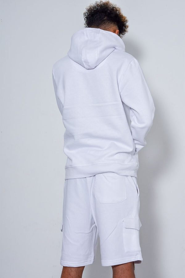 Men Printed White Hoodie And Short Tracksuit