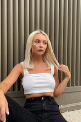 White Thick Strap Square Neck Crop Top