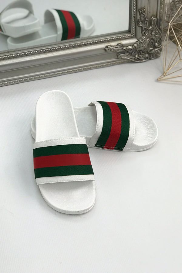 White Chunky Style Striped Sliders