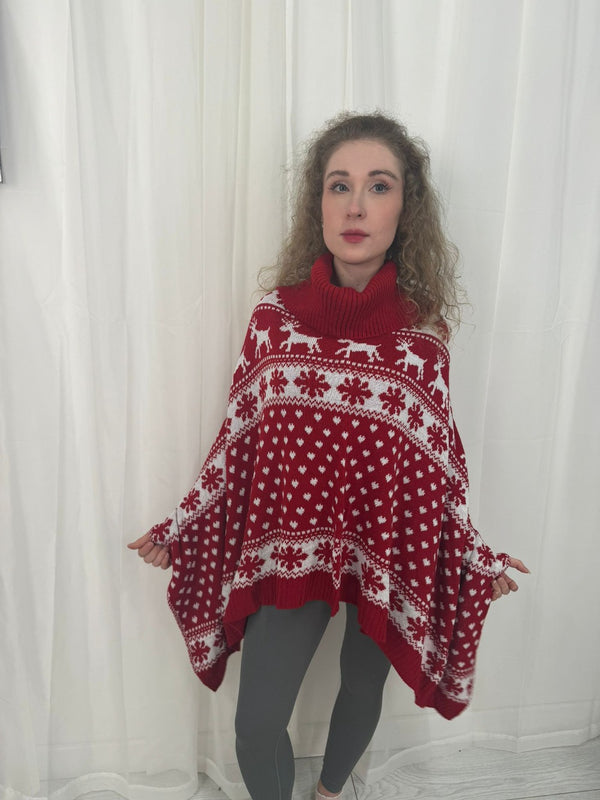 Red Arrival Christmas Reindeer Poncho