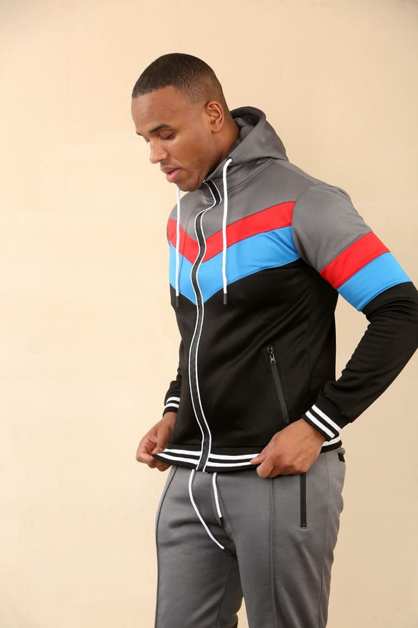 Black With Grey Block Panel Full-Zip Tracksuit