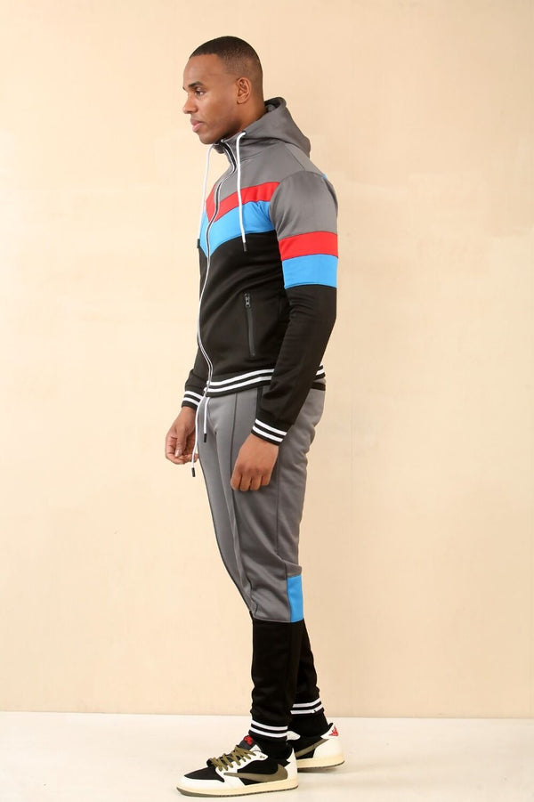 Black With Grey Block Panel Full-Zip Tracksuit