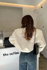 White Cropped Long Sleeve Bomber Jacket