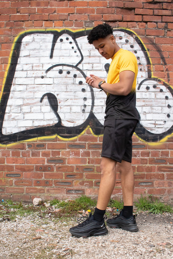 Men Yellow And Black Ombre Tee Muscle Fit Short Set