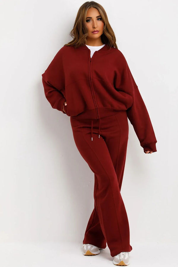 Wine Bomber Sweatshirt With Straight Leg Jogger