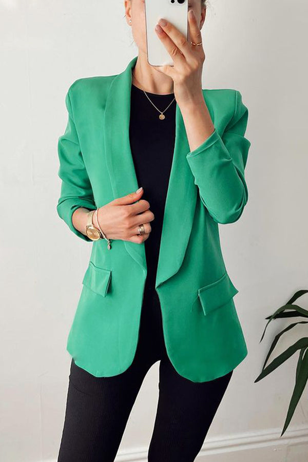 Green Ruched Sleeve Blazer