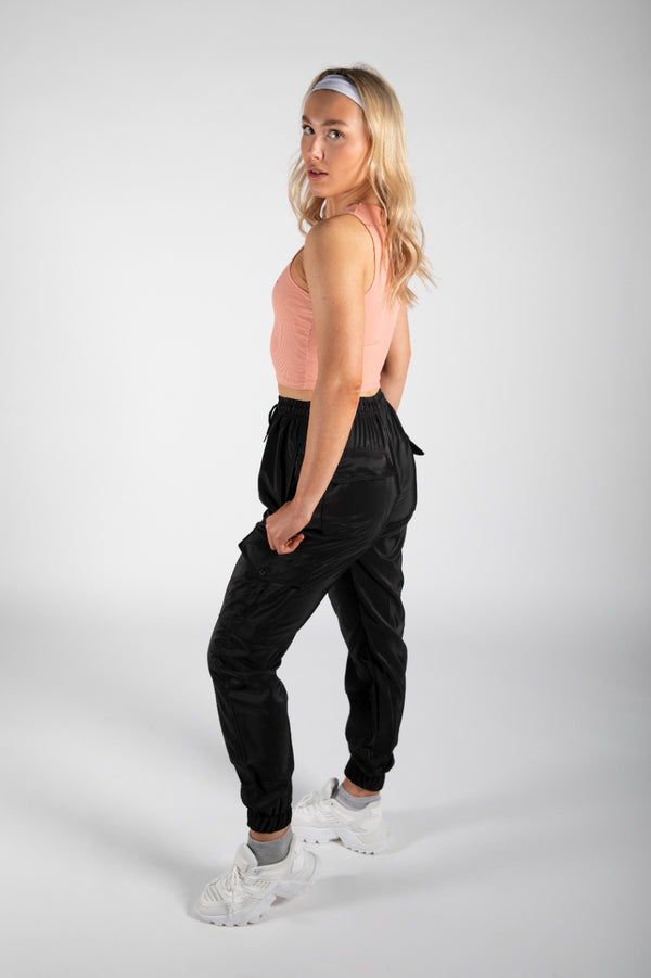 Black Cuffed Hem Shell Cargo Joggers