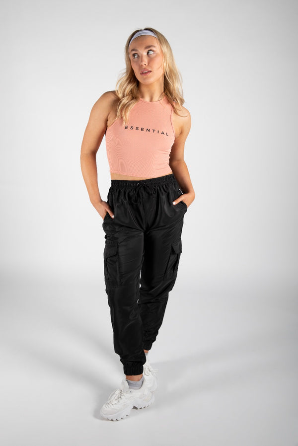 Black Cuffed Hem Shell Cargo Joggers