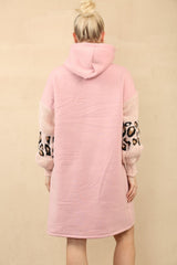 Balloon Knitted Sleeve Leopard Minnie Hooded Sweatshirt Dress