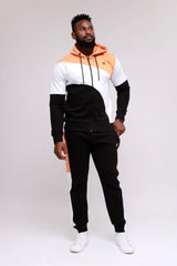 Orange With White Contrast Cut Fleece Hooded Tracksuit