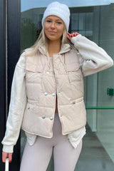 Beige Drawstring Detail Puffer Gilet